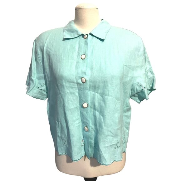 Uniform by John Paul Richard Vintage Linen Cropped Button Down Blouse Sz Medium - Picture 3 of 6